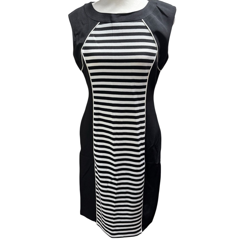 Maggy London Black and White‎ Striped Midi Dress